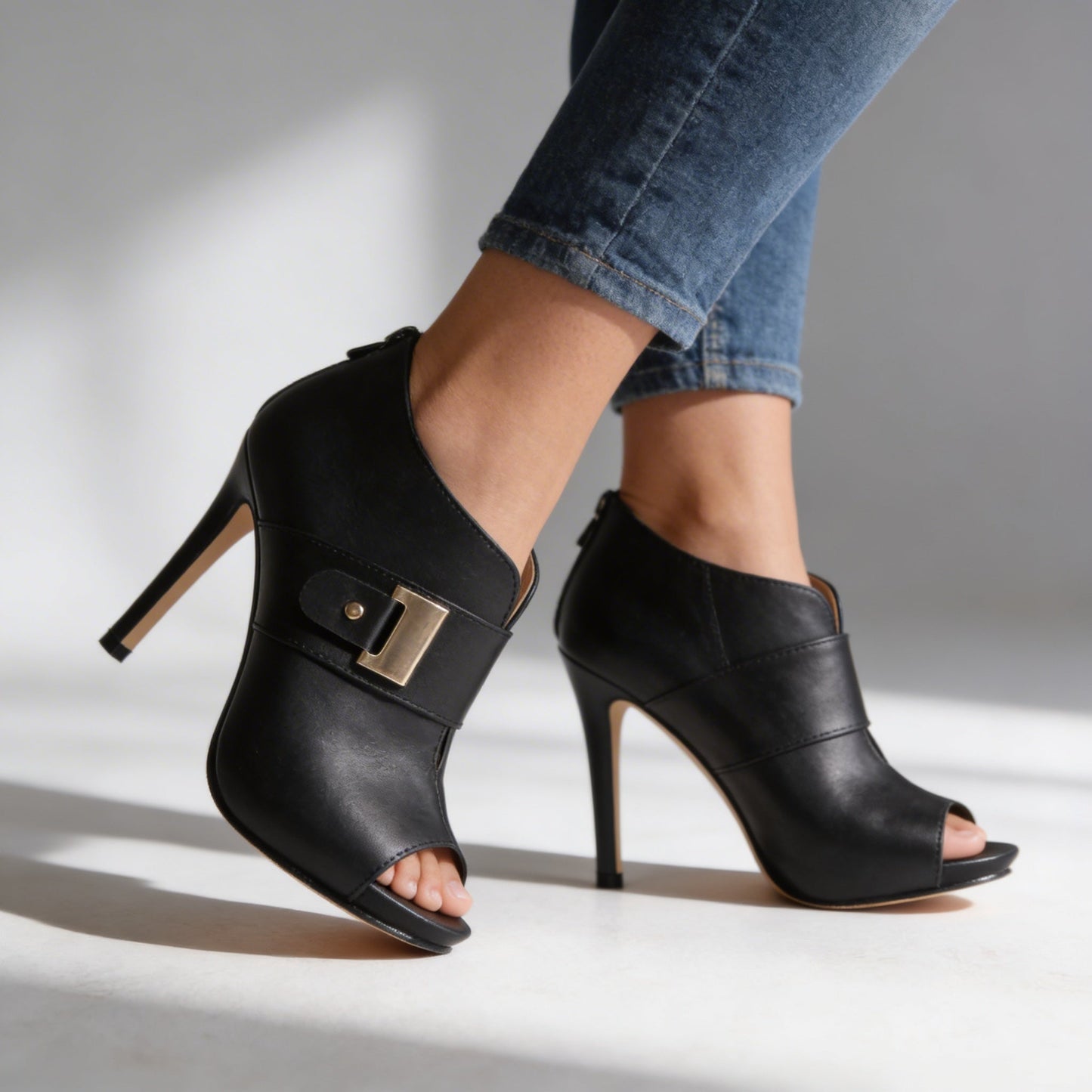 Ariana Open Toe Buckle Heels